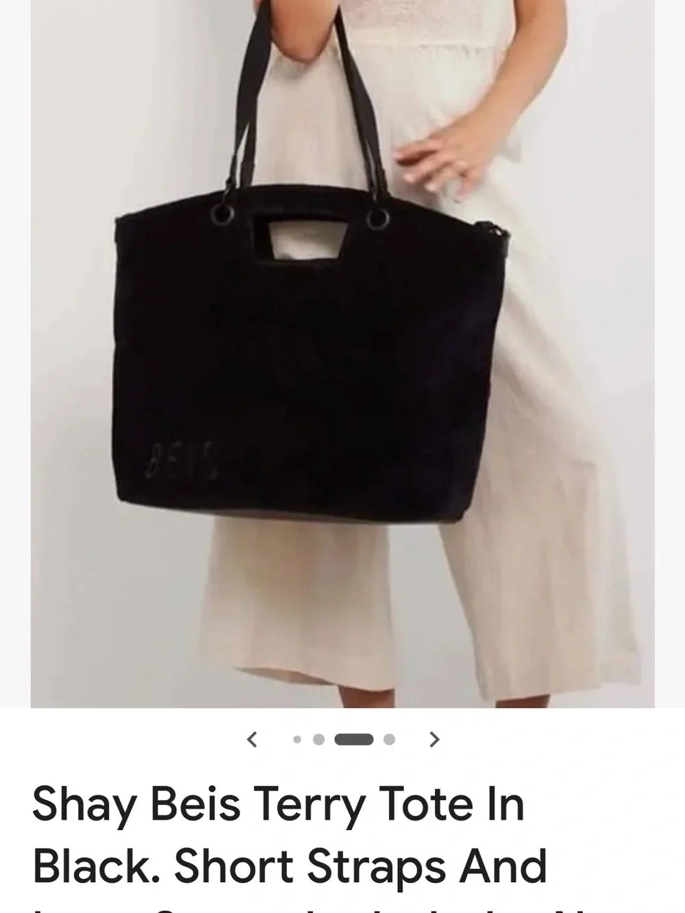 BEIS Black Terry Tote with Dual Top Handles